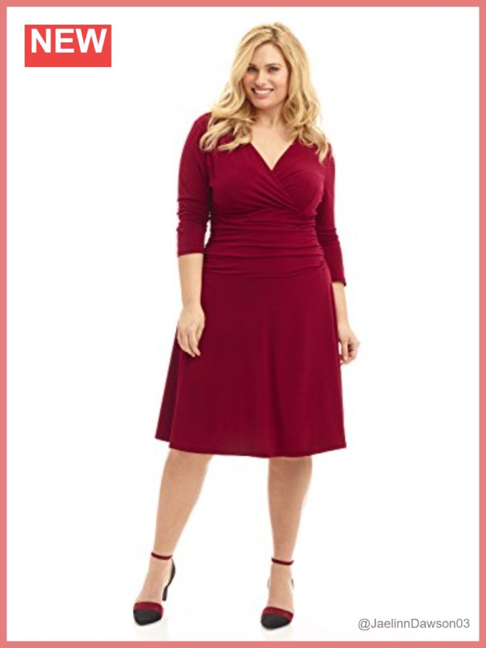 Womens Plus Size Slimming 3/4 Sleeve Tummy Control Pull On Dress